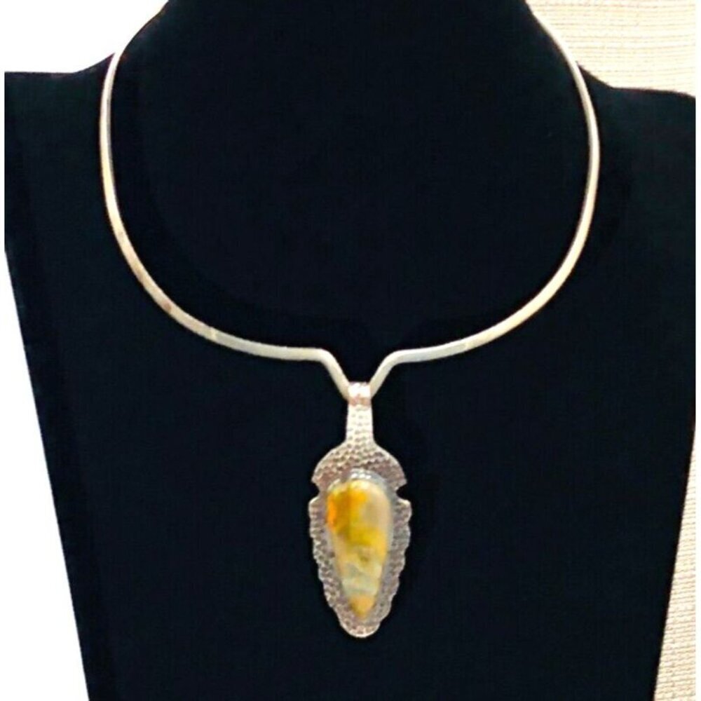 Womens Necklace Sterling Silver Bumble Bee Jasper 16 Inch Choker Necklace - Picture 2 of 3